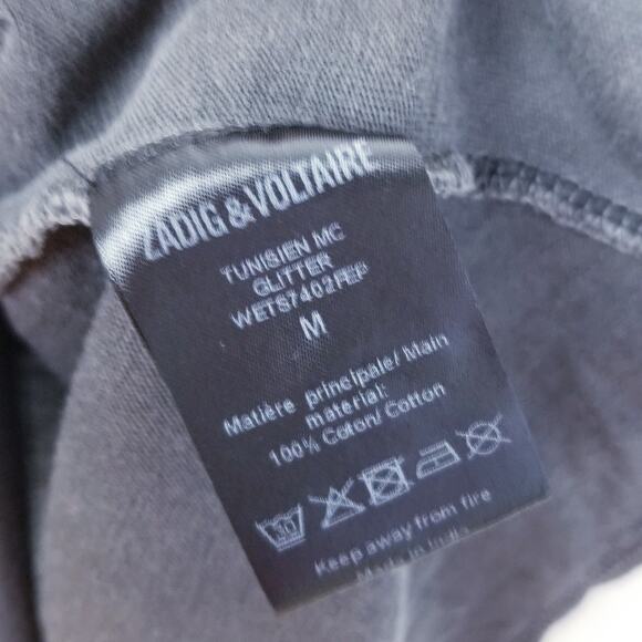 Zadig & Voltaire Tunisien MC Glitter Skull Black S/S T-Shirt - Size M - Picture 8 of 8